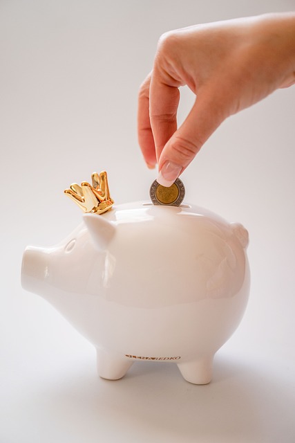 貯金箱にお金を入れている